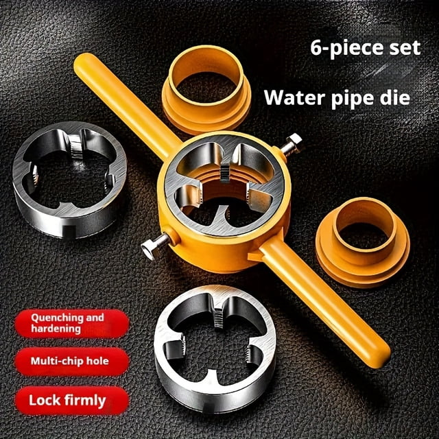 CNKOO 6-Piece Water Pipe Die Set Metal and Plastic Pipe Threader Tool Manual Pipe Fitting Cutter No Electricity or Battery Needed