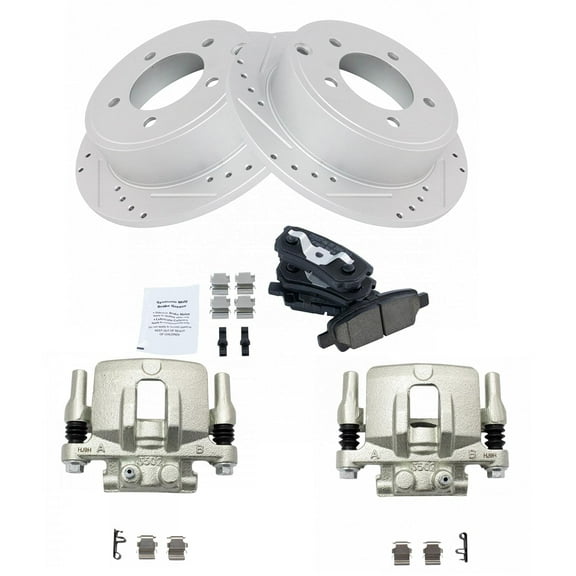TRQ Rear Ceramic Pads Performance Rotors & Calipers Kit Fits Select Chrysler Dodge Jeep Mitsubishi