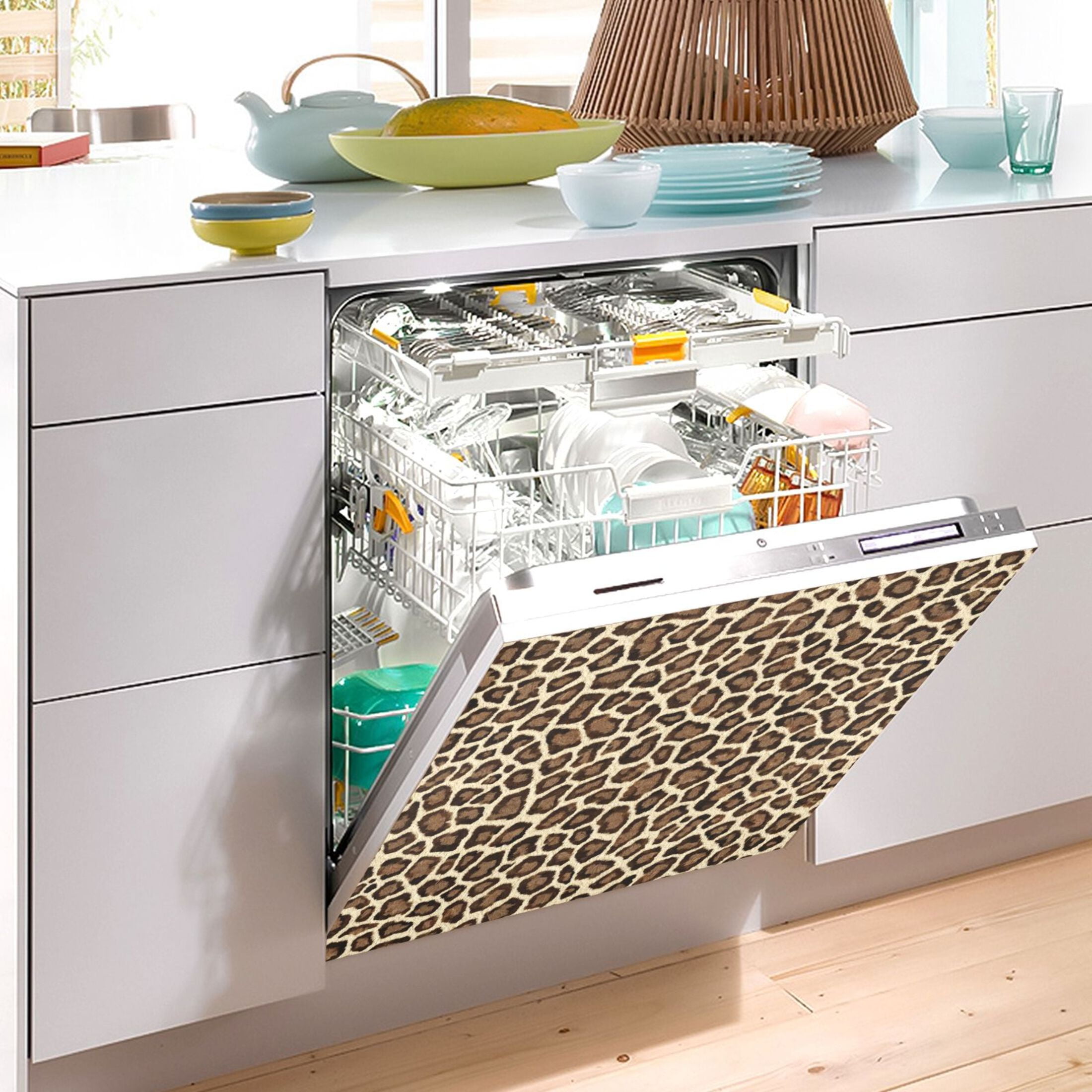 IAUYY Magnetic decorative sticker - 23x26 Inch PVC Refrigerator Decorative Cover, Removable DIY Art for Kitchen Appliances Leopard Pattern
