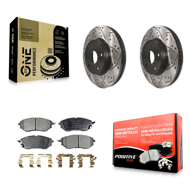 Transit Auto Front Coated Drilled Slotted Disc Brake Rotors and Semi-Metallic Pads Kit for Car 2015 Subaru Legacy 2.5L KDF-100180