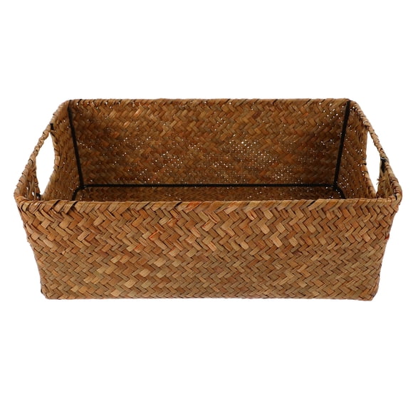 WORGEOUS Cesta de almacenamiento de algas marinas tejida a mano Retro, caja de almacenamiento organizadora de artículos diversos rectangulares para el hogar, 33X23X11CM (M)