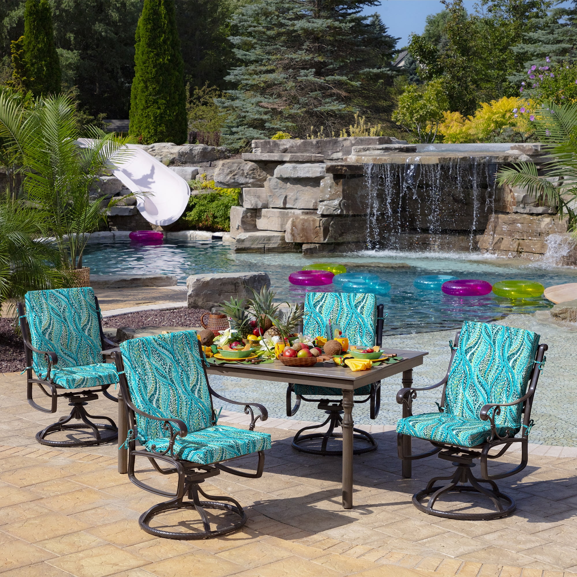 ARDEN Outdoor Dining Chair Cushion, 2 Pack, 20 x 20, Rain-Proof, Fade Resistant, Teal Ariel