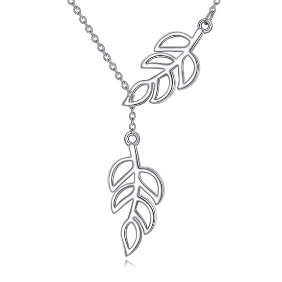 YAFEINI Leaf Y Necklace Sterling Silver Leaf Lariat Pendant Necklac Jewelry Y for Women