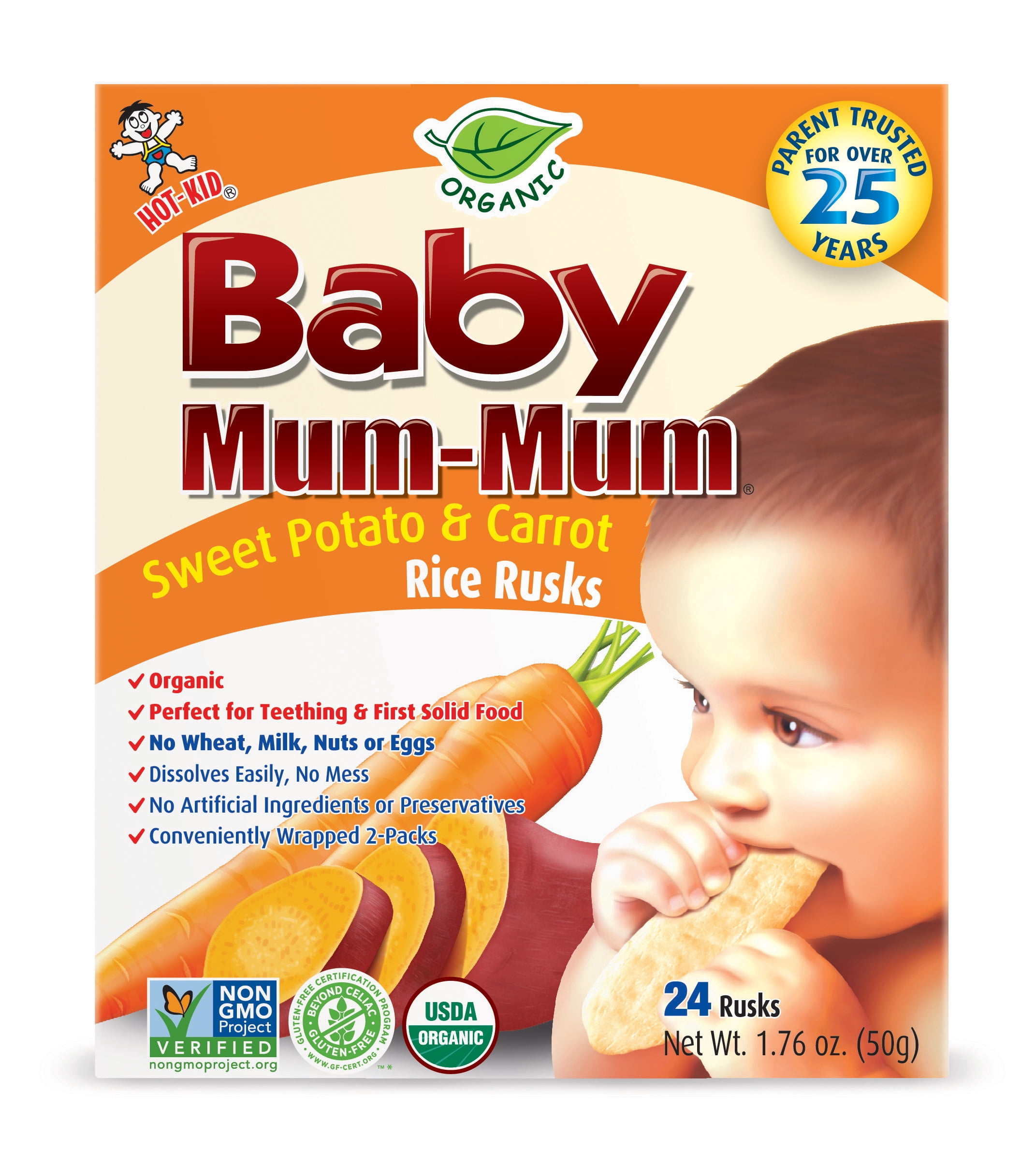 (24 Pack) Mum-Mum Organic Toddler Food, Sweet Potato Carrot Baby Food, 2 Packs (8g) Box