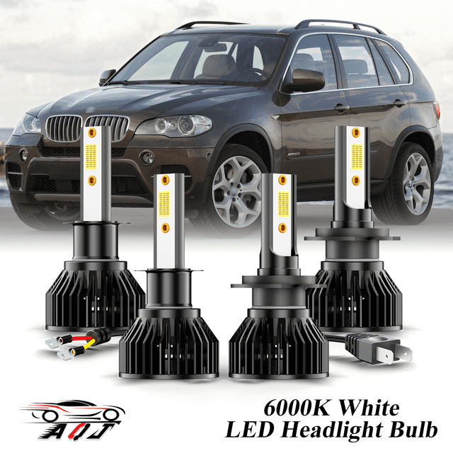 Compatible con Juego de Lámparas Alta/Baja BMW X5 2005-2013 - 4 Unidades, 10,000LM 6500K Blanco Frío, Bombillas 500% Ultraluminosas, Plug & Play