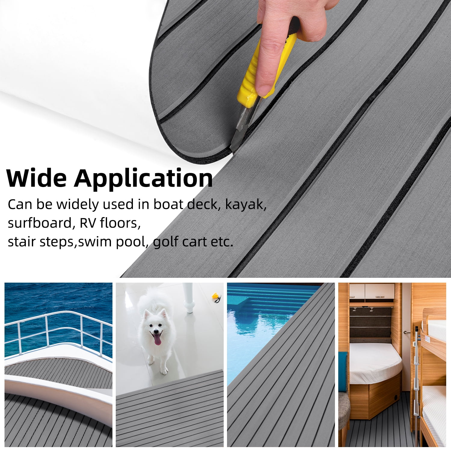 AbahubFit EVA Foam Boat Flooring 96"x45.6"/36"/28.8", 48"x16.8", Self Adhesive Non-Slip Marine Deck Mat for Motorboat Kayak Surfboard SUP