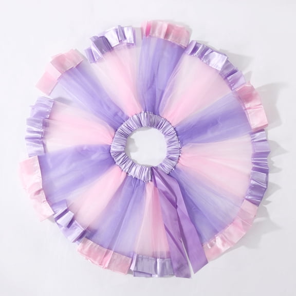 Girls Rainbow Tutu Skirt, Colorful Layered Tulle Tutu Skirts Princess Ballet Skirt Dress Up Purple Pink
