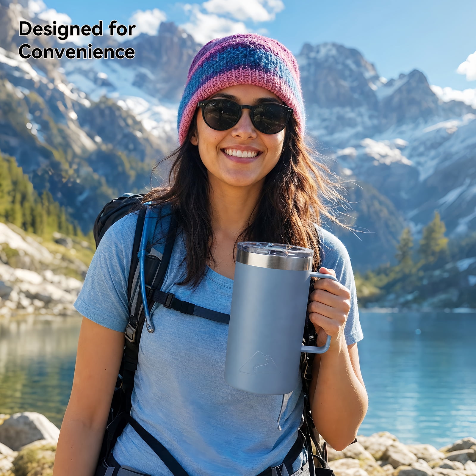 Ozark Trail 22oz Ceramic Lined Stainless Steel Insulated Coffee Mug with Magnetic Tritan Transparent Slider Lid, Blue