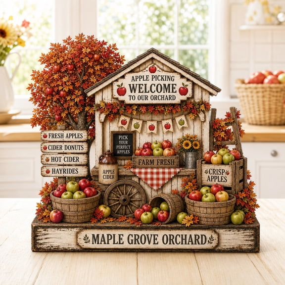 Rustic Apple Orchard Wooden Block Shelf Sitter for Farmhouse Fall Decor