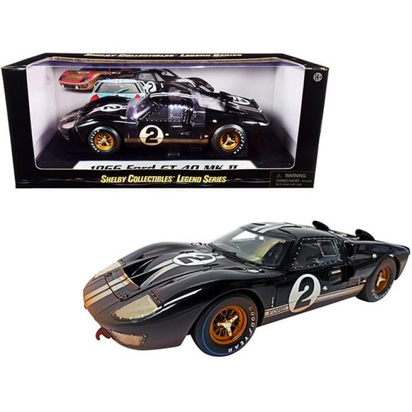 Shelby Collectibles SC431 1966 Ford GT-40 MK II No.2 Black with Silver Stripes After Race Dirty Version 1 by 18 Scale Diecast Model Car