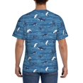 thumbnail image 3 of Bixox Men's Sharks on White Blue Striped Printed Short Sleeve Skinny Athletic T-Shirt, 3 of 6