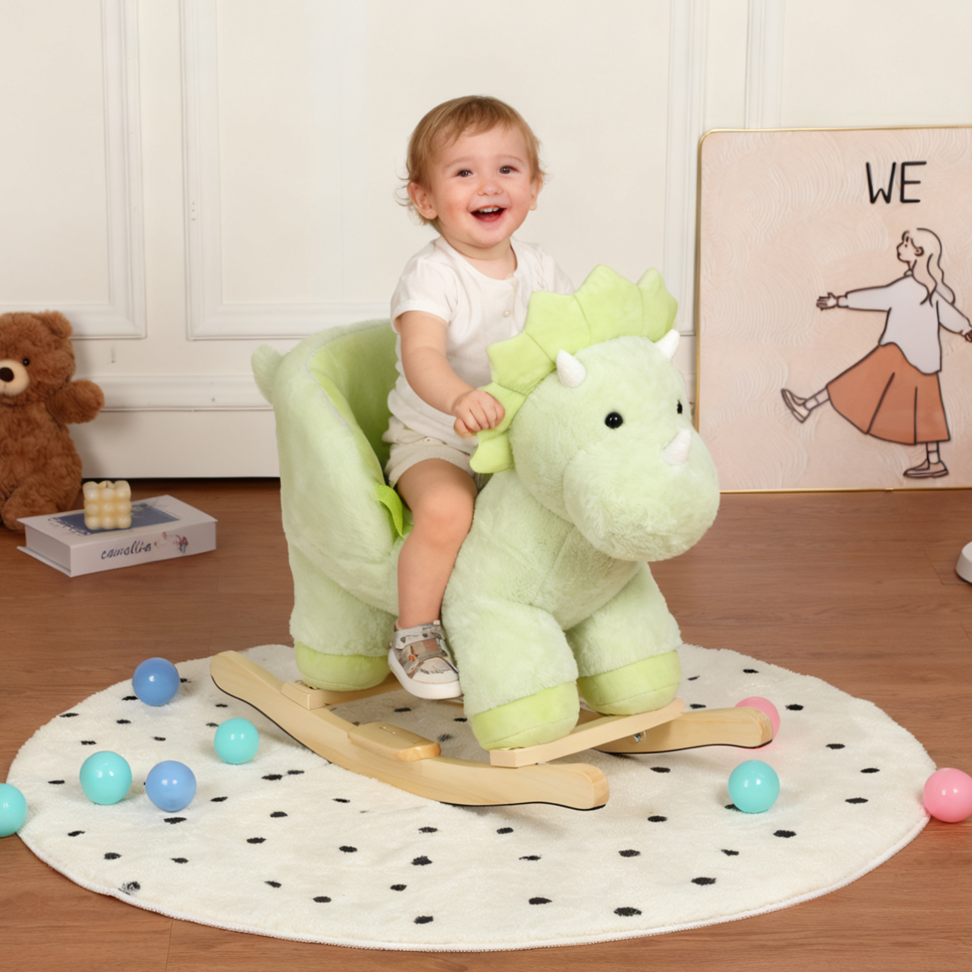 Alvantor Kids Rocking Horse Dinosaur Ride-On Toy with Music for 1-3 Years Green