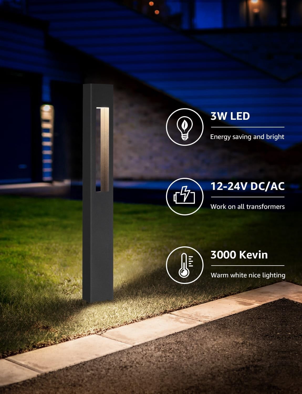SUNVIE LED Low Voltage Landscape Pathway Lighting 3W for Walkway Garden Yard Decoration, 12 pack
