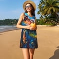 thumbnail image 3 of Fotbe Ice Blue Ocean Sea Turtle Vestido de Verano sin Mangas para Mujer – Vestido Midi Línea A, Estilo Camiseta Floral, Vestido Playero Casual y Fluido, 3 of 7