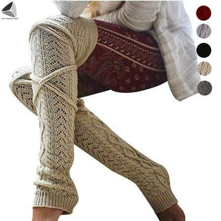 

Sixtyshades Womens Leg Warmers Cable Knitted Thigh High Socks Winter Over Knee Boot Socks Leggings (White)