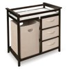 Badger Basket Modern Baby Changing Table with Hamper and 3 Baskets, Espresso, Includes Pad