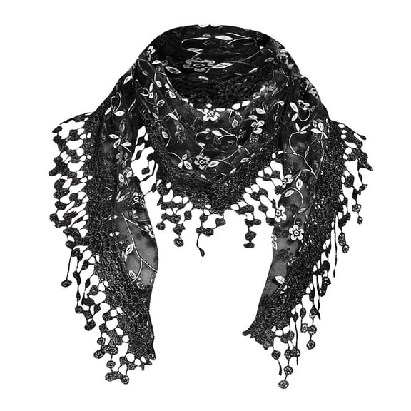Scarf AURORADY Women Lace Sheer Floral Scarf Shawl Wrap Tassel Scarf, Shawls and Wraps for Evening Dresses Black