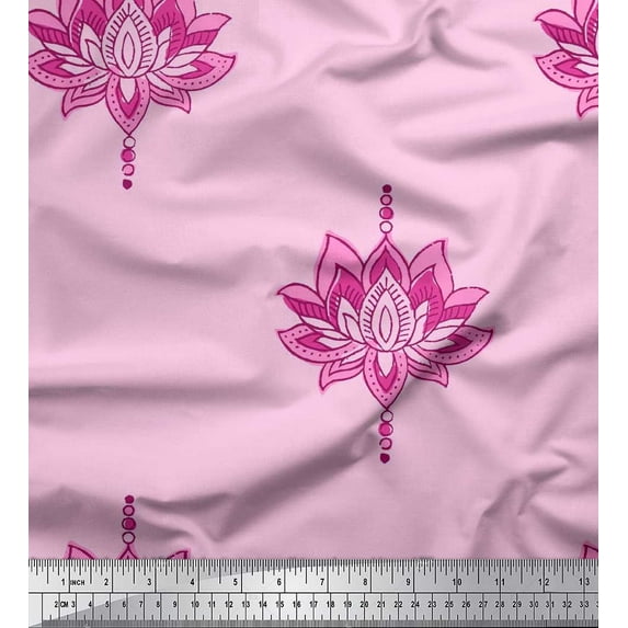 Soimoi Rayon Fabric Dot & Lotus Block Decor Fabric Printed Yard 42 Inch Wide