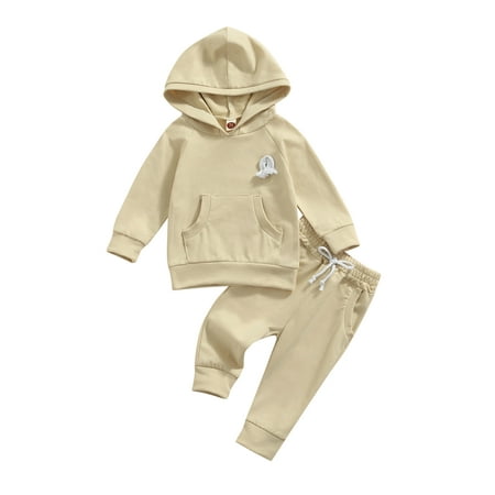 

IZhansean Newborn Baby Girl Boy Fall Winter Outfits Rainbow Long Sleeve Hoodie Tops+Long Pants 2Pcs Clothes Khaki 0-6 Months