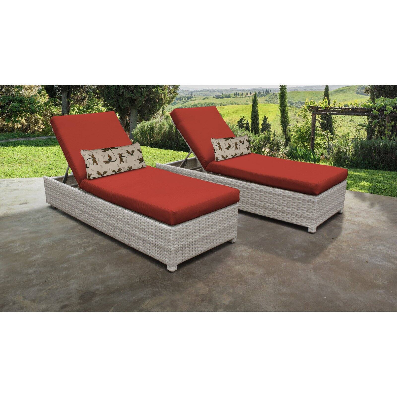 TK Classics Fairmont Wheeled Wicker Outdoor Chaise Lounge Chair - Set of 2 - image 4 of 11