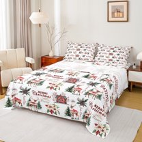 Manfei Merry Christmas Child Twin Sheet Sets, Kawaii Reindeer Wildlife Twin Fitted Sheet, Flower Leaf Flat Sheet, Microfiber Bedroom Decor, 3 Pieces
