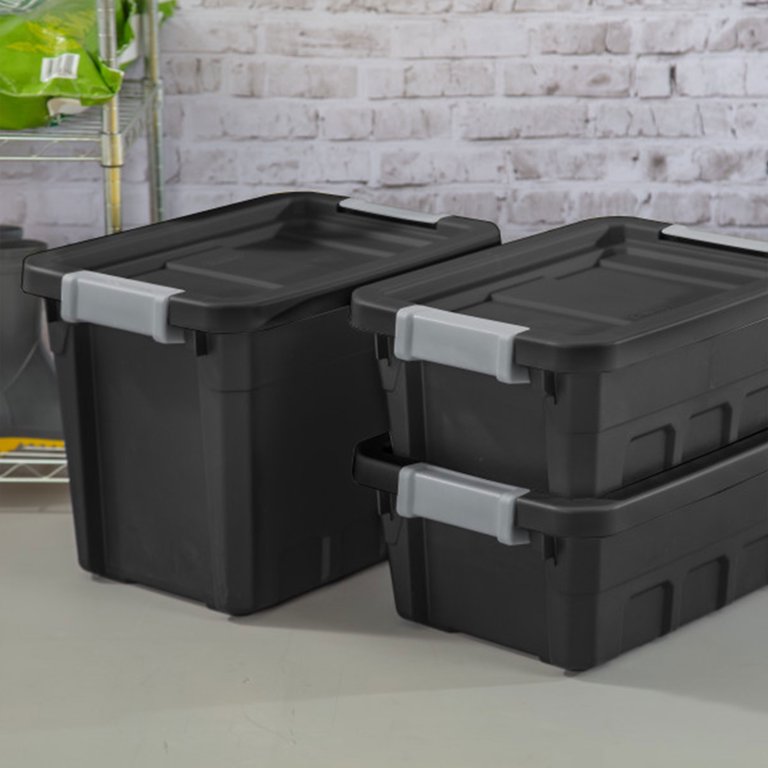 Sterilite, Storage Tote, 4 Gal, Black with Latch Clip Lids, 6 Pack