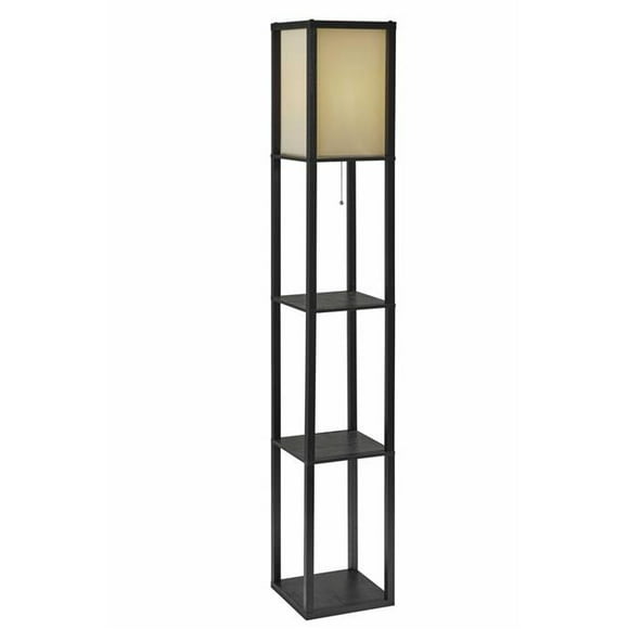 10.25" X 10.25" X 63" Black Wood Shelf Floor Lamp