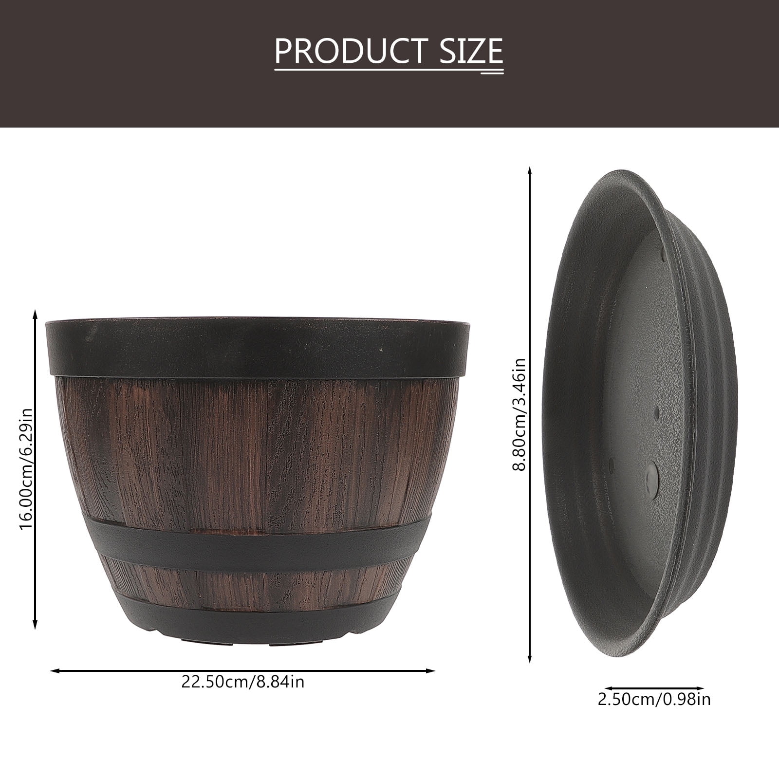 Huaqiet 2 Sets Imitation Wooden Planter Flower Pot Multi-functional Barrel with Saucers