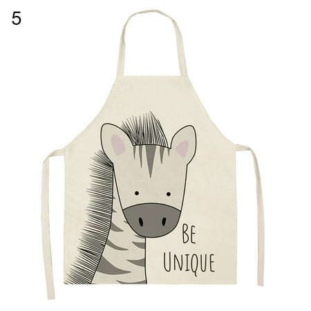 

Meizhencang Comfortable Cotton Flax Apron Extanded Strap Cute Cartoon Animal Pattern Cooking Apron for Home