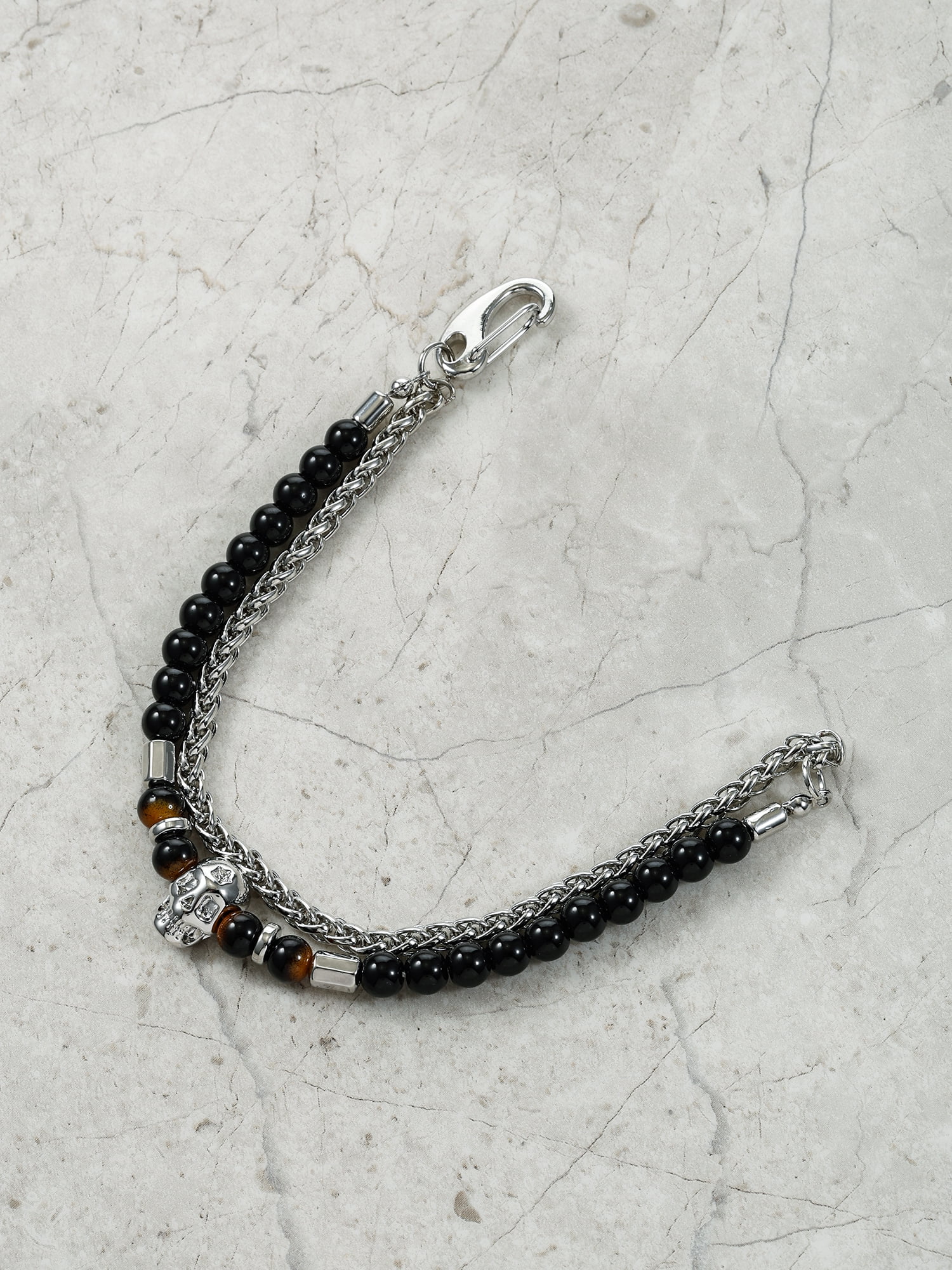 No Boundaries Men's Beaded and Chain Bracelet, Black, 1 Pack