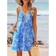 thumbnail image 4 of Summer Dresses for Women Beach Lace V-Neck Sundresses Casual Tropical Print Sleeveless Short Dress Blue XXL, 4 of 7