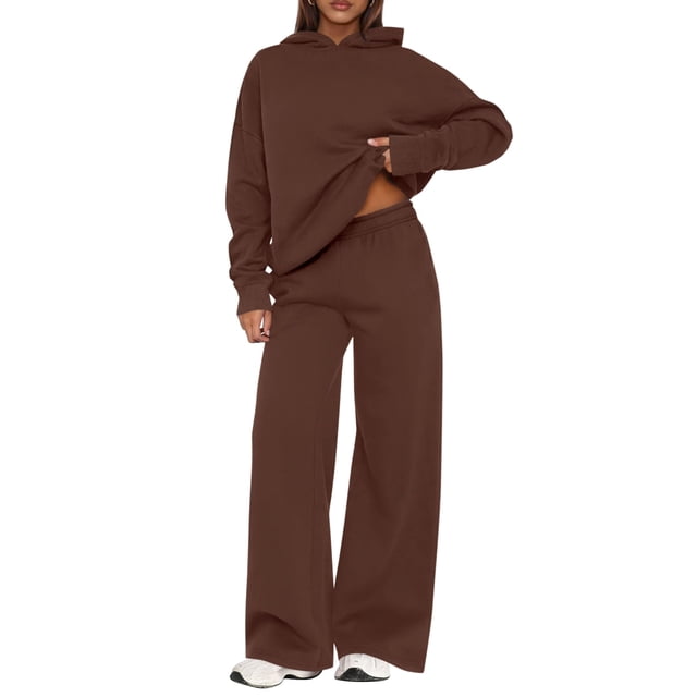 Conjunto Deportivo PRETTYGARDEN 2 Piezas Sudadera Marrón con Capucha y Pantalón Ancho Talle Pequeño