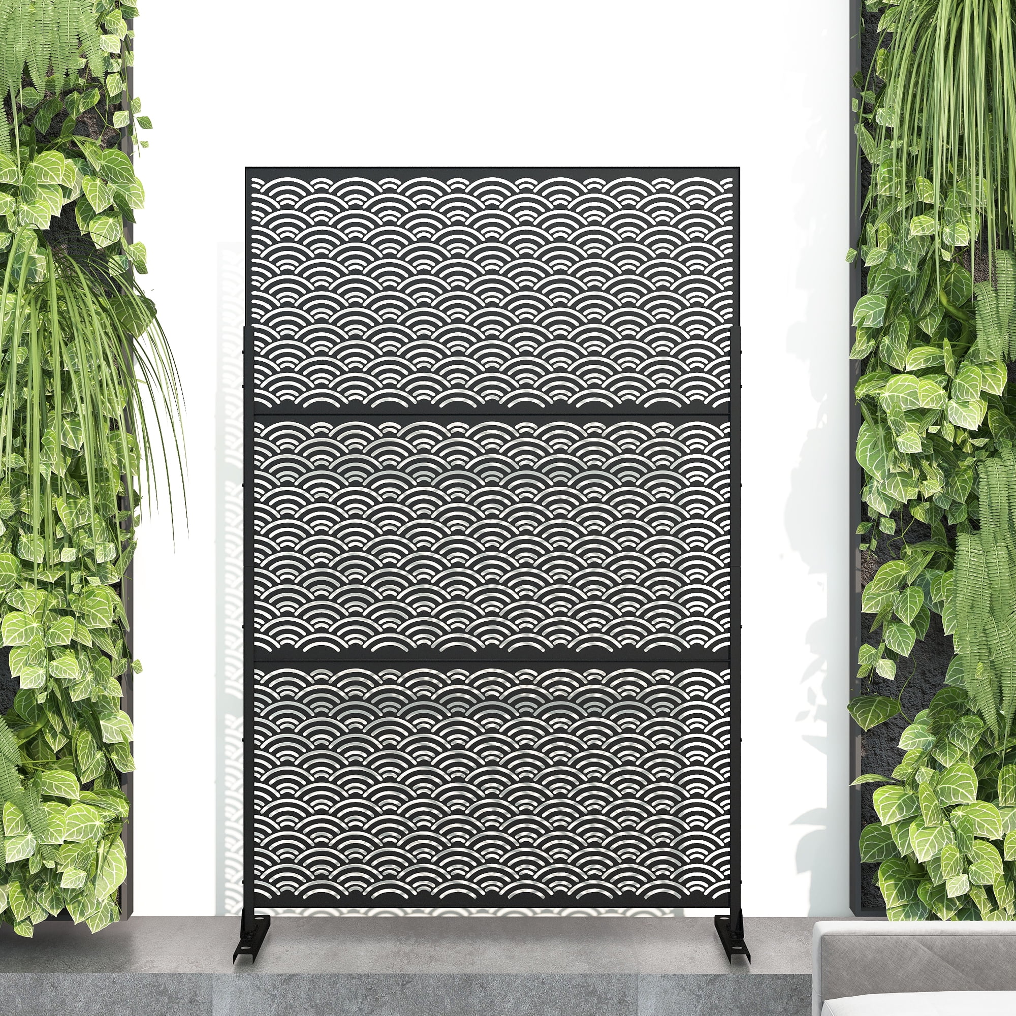 FUFU&GAGA 6.3 ft. H x 4 ft. W Outdoor Privacy Screen Wall in Black