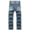 thumbnail image 5 of Reppunk Men's Vintage Blue Spider Web Embroidered Frayed Patch Wide Leg Baggy Jeans, Raw Edge Layered Stacked Denim Pants, Streetwear Business Casual Daily Commute Trousers, 5 of 10