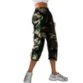 thumbnail image 5 of YOIAVAIOY Capri Pants for Women Casual Tropical Floral Print Cropped Pants Elastic High Waist Drawstring Summer Beach Capris Army Green S, 5 of 7