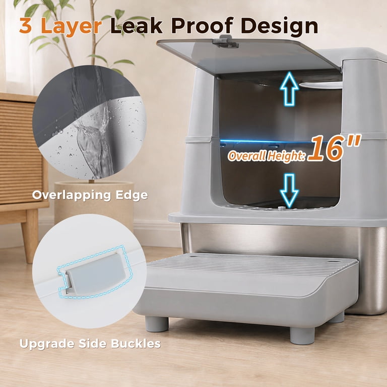 Pawz Road Stainless Steel Enclosed Litter Box with Filter photo 8