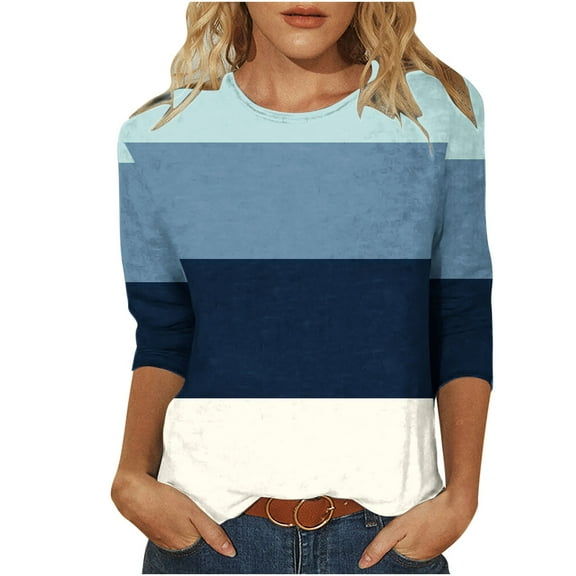 Ruimatai Women's Printed 3/4 Sleeve T-Shirt Round Neck Casual Blouse Loose Fit Comfortable Fashion Top for Home Daily Wear