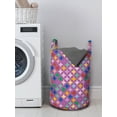 thumbnail image 3 of Abstract Laundry Bag, Retro Style Concept of Round Items with Various Colors Energetic Vibes, Basket with Handles Drawstring Closure for Laundromats, 13" x 19", Fuchsia and Multicolor, by Ambesonne, 3 of 4