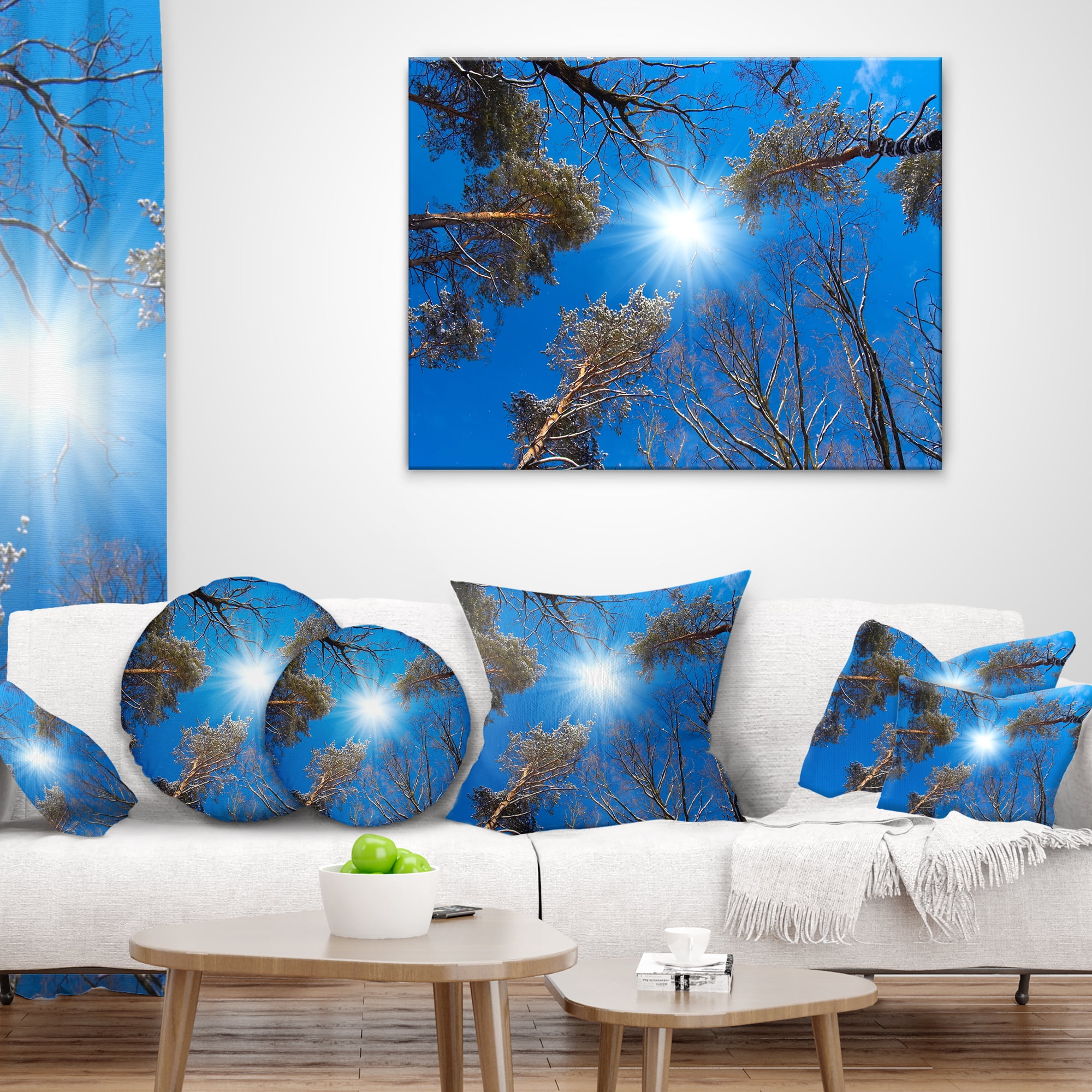 Designart Bright Sun in the Tree Top Circle - Modern Forest Throw Pillow - 16x16