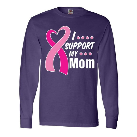 Inktastic Breast Cancer Awareness I Support My Mom with Pink Ribbon Long Sleeve T-Shirt