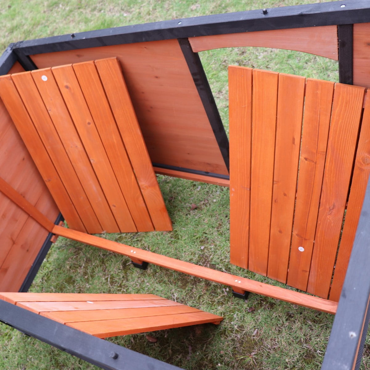 ENNSOO Wooden Dog House with Raised Feet, Weatherproof for Large Dogs, PVC Waterproof Roof, Indoor and Outdoor Use