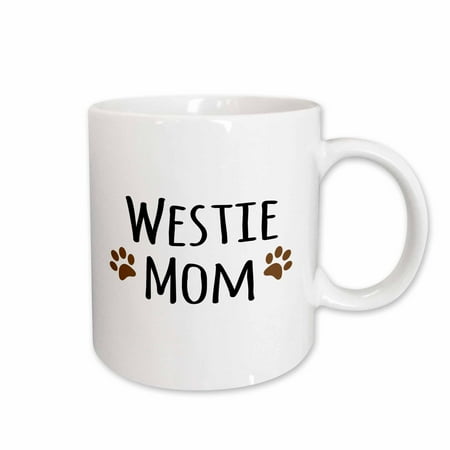 

3dRose Westie Dog Mom - West Highland White Terrier - Doggie by breed - doggy lover owner brown paw prints Ceramic Mug 15-ounce