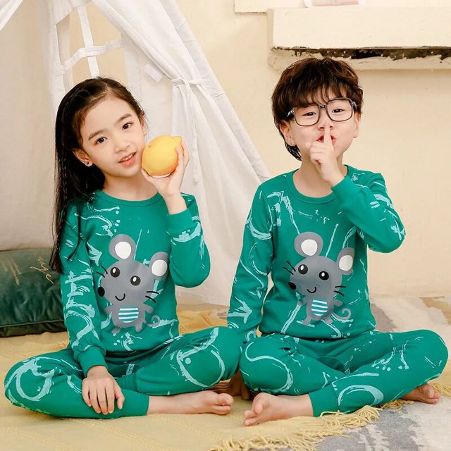 Conjunto de pijama de algodón de manga larga para niños y niñas, ropa de dormir para niños, pijamas de Navidad, pijamas de gato de dibujos animados para niños de 4, 6, 8 y 9 años, Invierno
