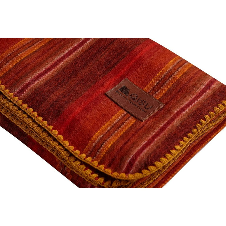 Qisu Alpaca Wool Blanket Throw Large Beautiful Warm Variegated 85 x 65 inches Ultra Soft Hypoallergenic and Breathable Non Itchy or