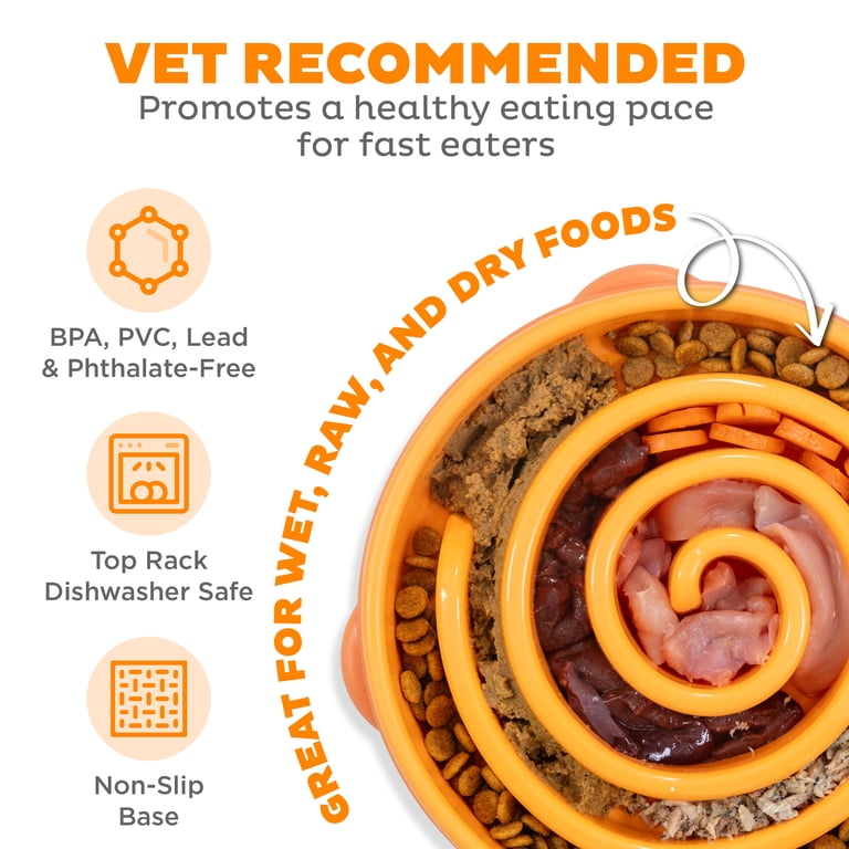 Outward Hound Fun Feeder Slo Bowl, Large, 4-Cup, Orange Swirl photo 3