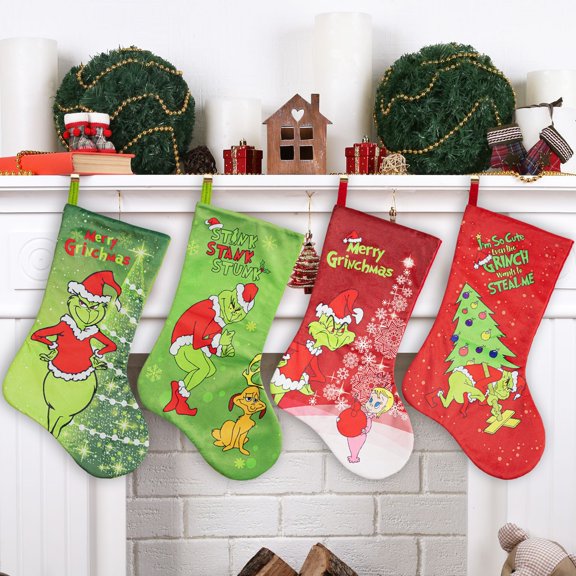 Janrevotw Christmas Stocking Set of 4 - Family Christmas Stocking, 18” Large Xmas Stocking for Kids, Holiday and Farmhouse Stocking for Christmas Decoration