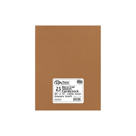 Accent Design Paper Accents Recycled Grocers Kraft Cardstock – 8.5x11 in, 120lb Cover – Heavyweight Brown Paper for Scrapbooking, Card Making, Packaging, Tags & DIY Crafts