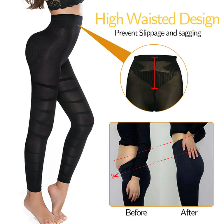 QRIC Slimming Pants Waist Trainer Leg Shapewear Compression Tights Thigh  Slimmer Push Up Ladies Black Leggings 