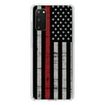 thumbnail image 1 of DistinctInk Clear Shockproof Hybrid Case for Galaxy S20 / S20 5G (6.2" Screen) - TPU Bumper, Acrylic Back, Tempered Glass Screen Protector - Weathered Thin Red Line US Flag - First Responders, 1 of 2