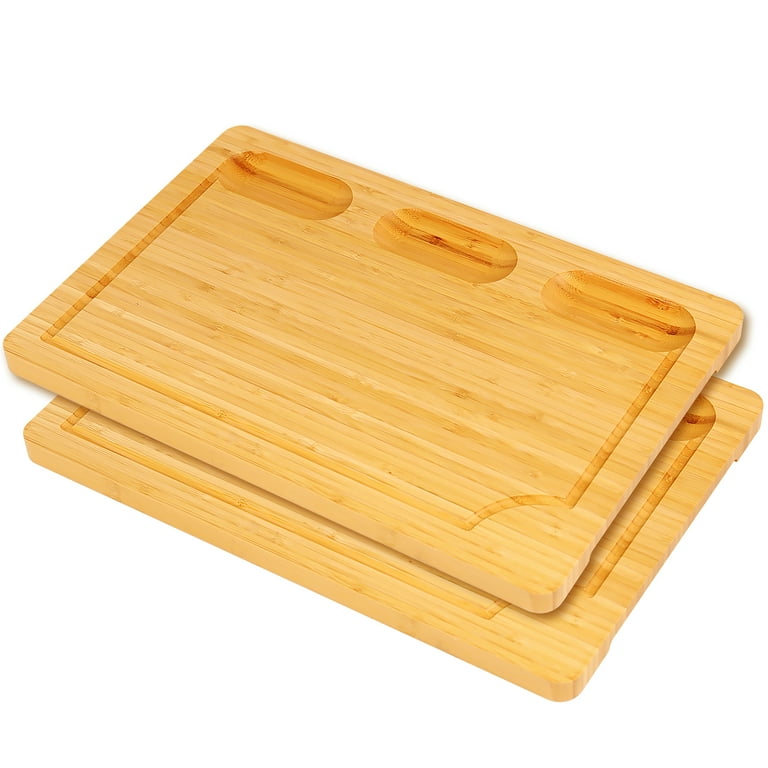 Cutting Boards,Large Bamboo Chopping Board, Built-In 3 Compartments And  Juice Grooves, Charcuterie Board for Kitchen Counter Meat (Butcher Block)